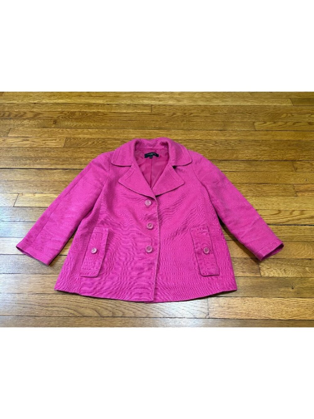 Talbots Womens 100% Linen Blazer Jacket Sz 4p 4 Petite Fuchsia 3/4 Sleeve Lined